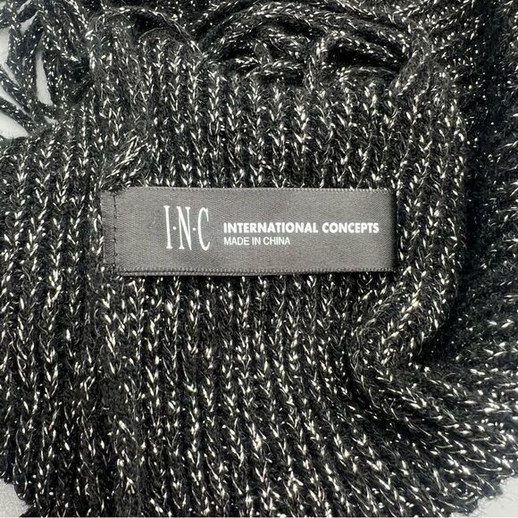 INC International Concepts Metallic Black Fringe Infinity Scarf - Picture 2 of 4